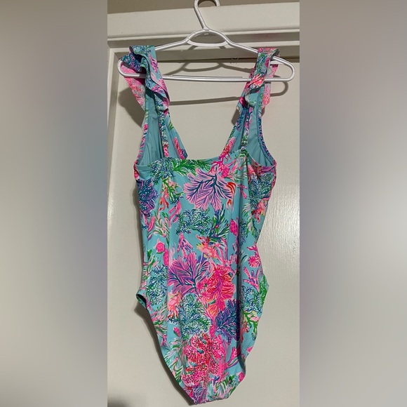 Lilly Pulitzer One-Piece Swimsuit Celestial Blue Huey Ruffle Size 16 - Picture 5 of 15